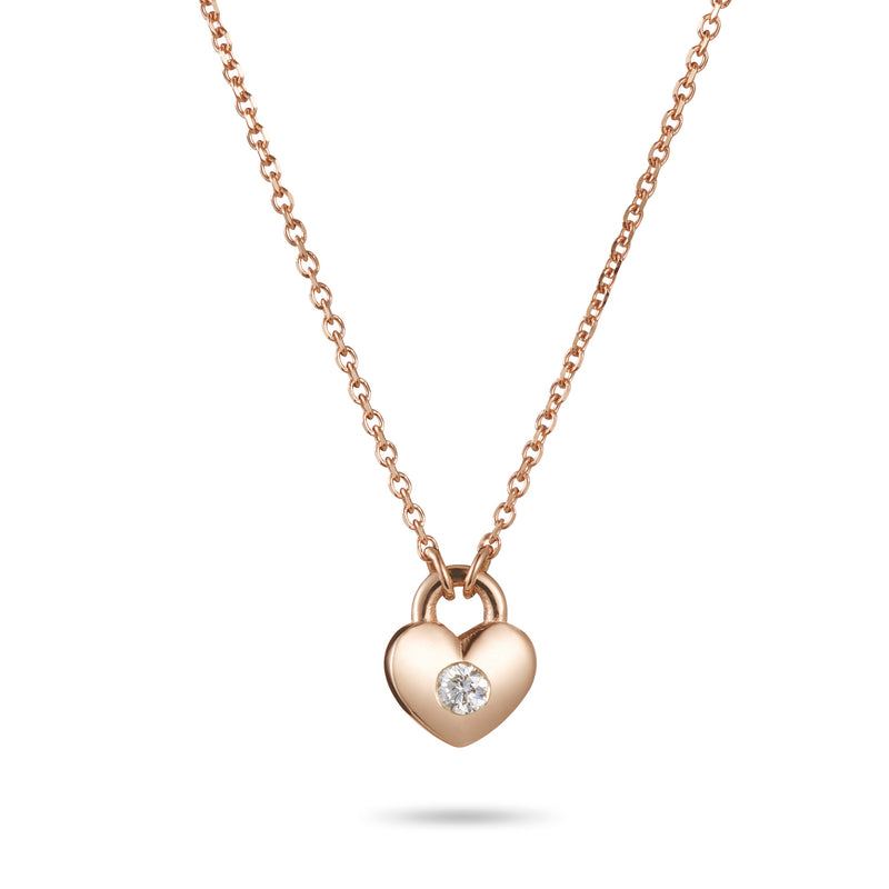 Diamond Love Heart Padlock Necklace in Rose Gold