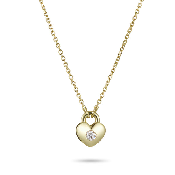 Diamond Love Heart Padlock Necklace in Yellow Gold