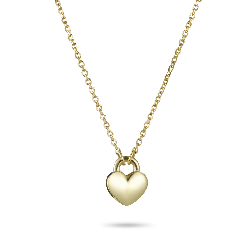 Love Heart Padlock Necklace in Yellow Gold