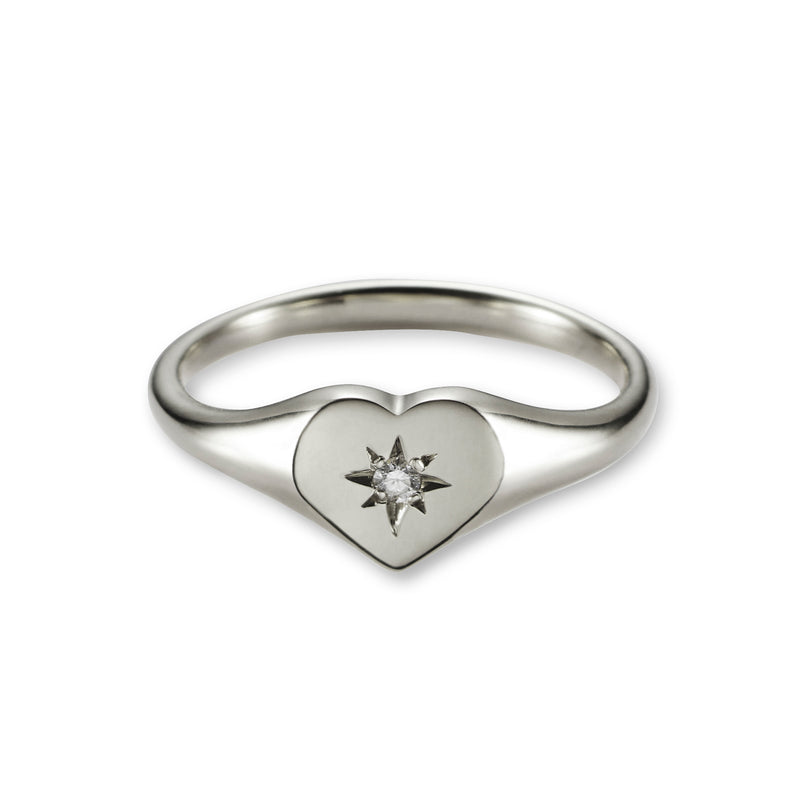 Baby Heart Diamond Signet Ring in Sterling Silver