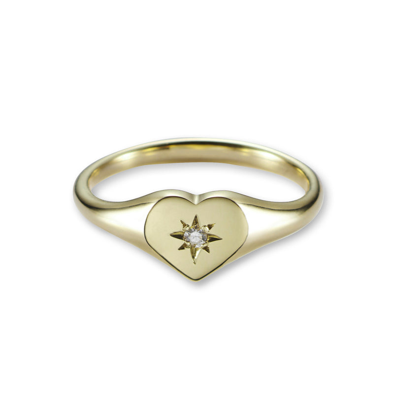 Baby Heart Diamond Signet Ring in Yellow Gold