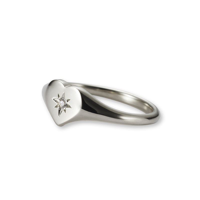 Baby Heart Diamond Signet Ring in Sterling Silver