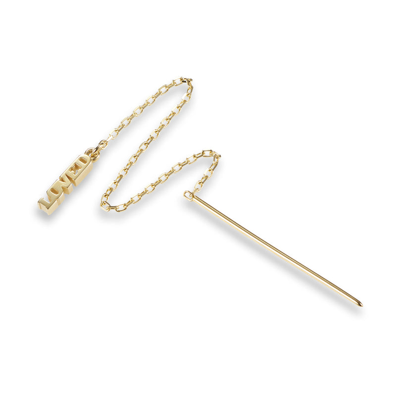 Single LOVED Thread Earring in Yellow Gold