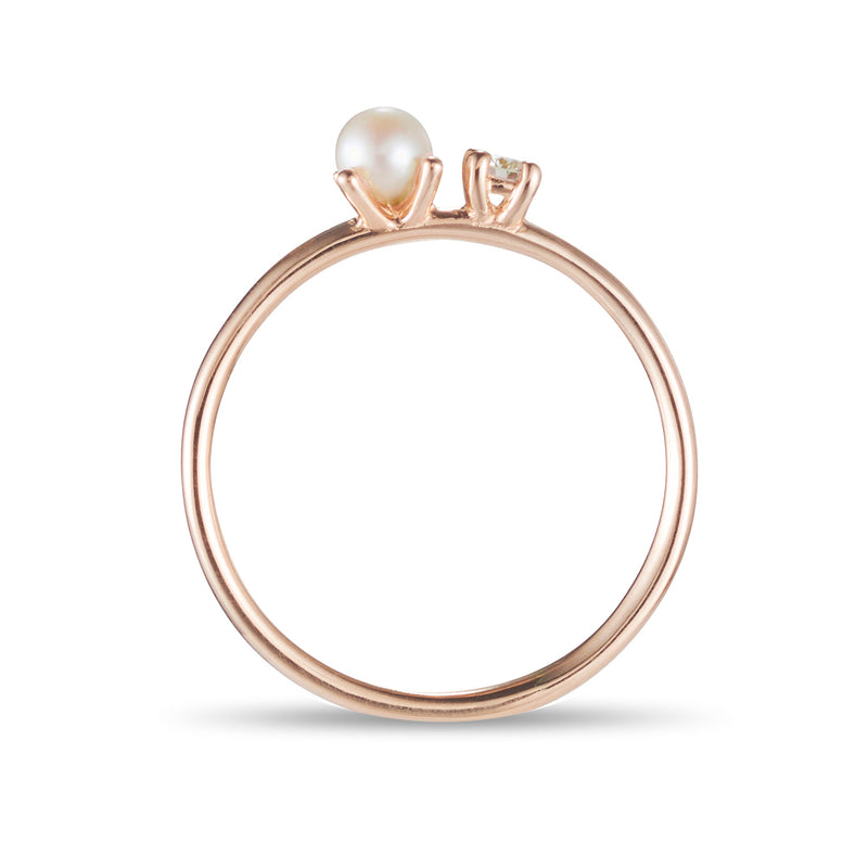 Baby Lelani Pearl and Diamond Ring in Rose Gold