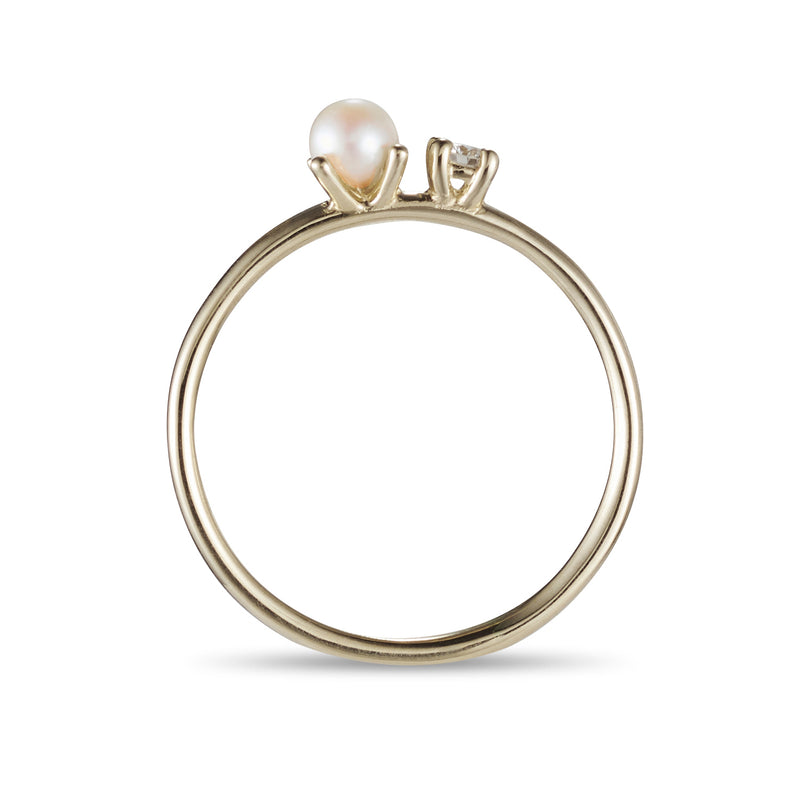Baby Lelani Pearl and Diamond Ring in White Gold