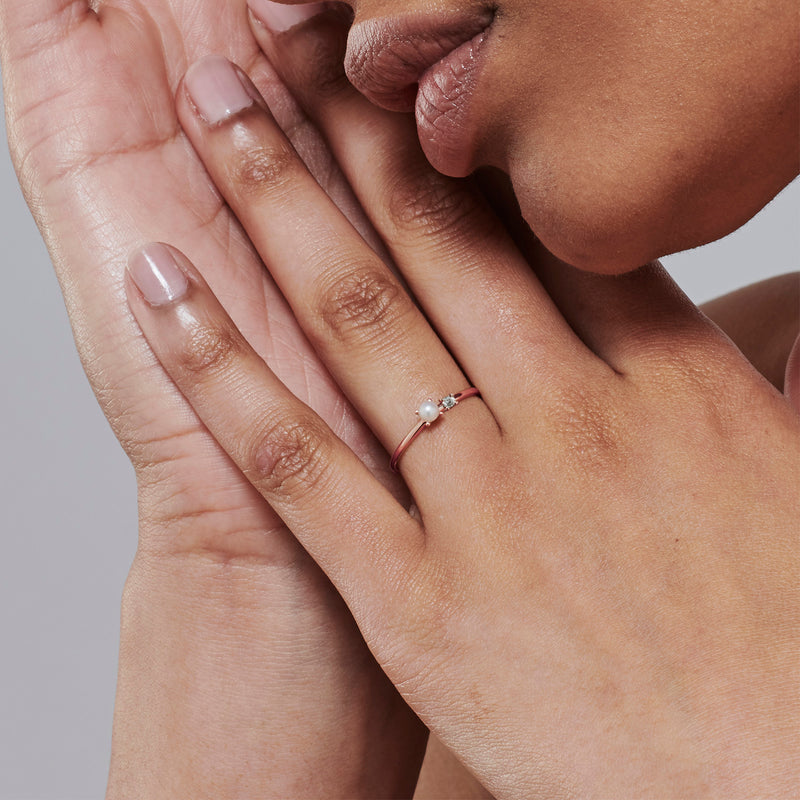 Baby Lelani Pearl and Diamond Ring in Rose Gold