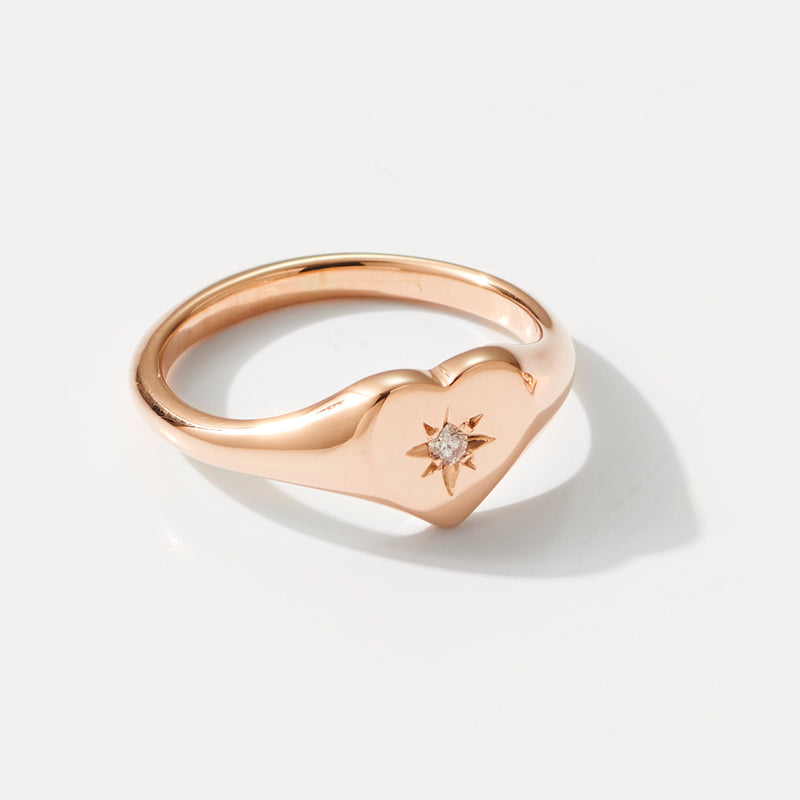 Baby Heart Diamond Signet Ring in Rose Gold