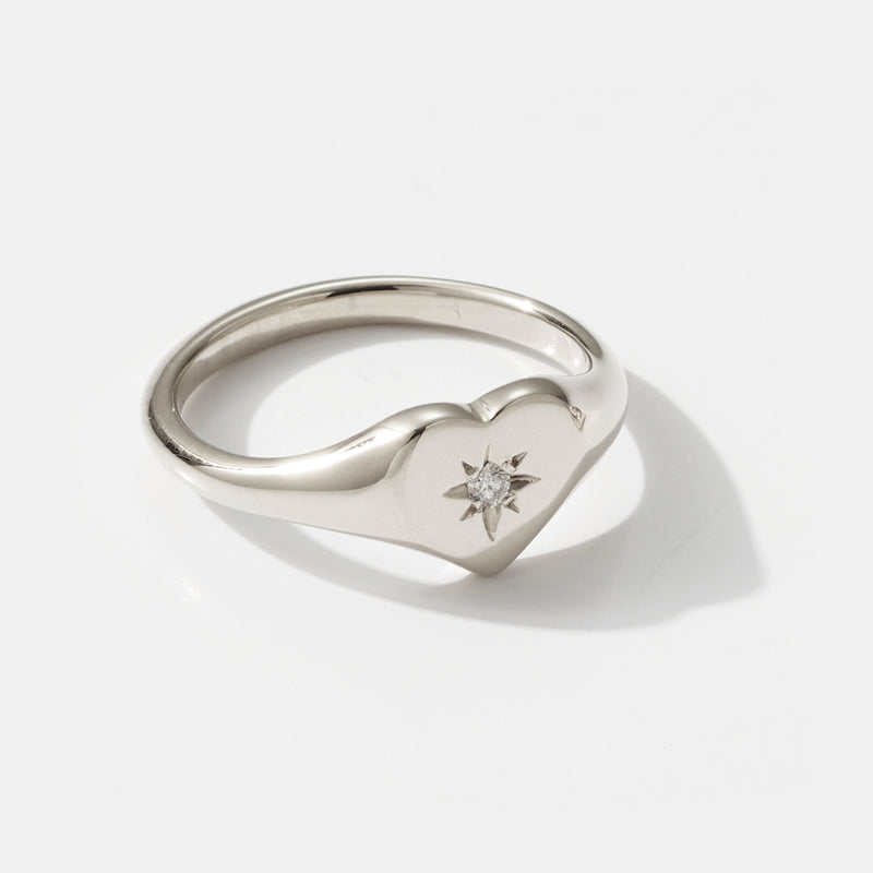 Baby Heart Diamond Signet Ring in Sterling Silver