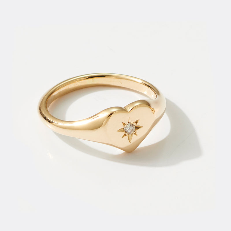 Baby Heart Diamond Signet Ring in Yellow Gold