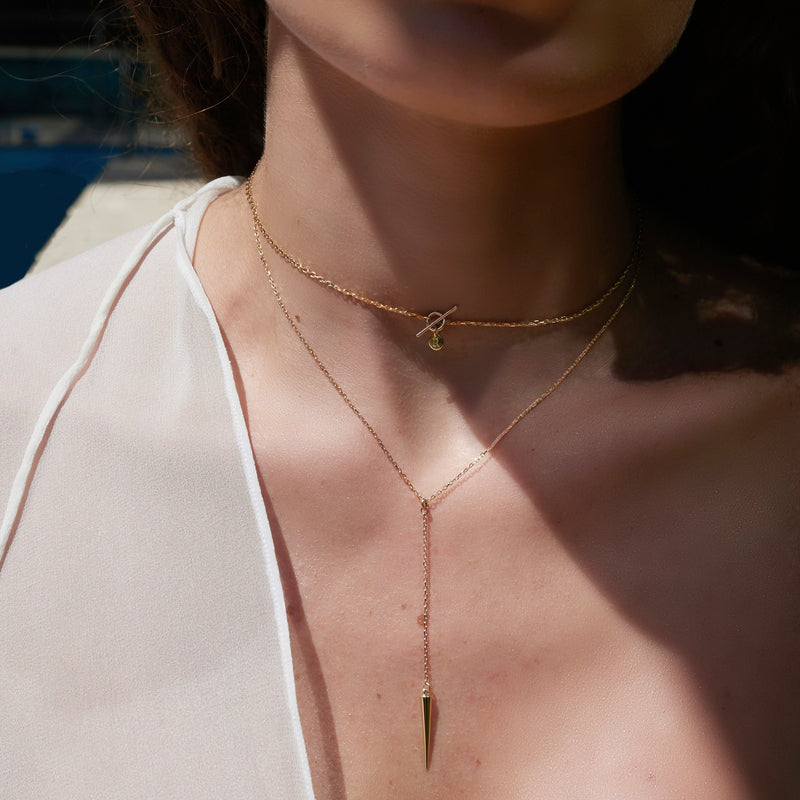 Large Spiked Lariat Necklace in Yellow Gold
