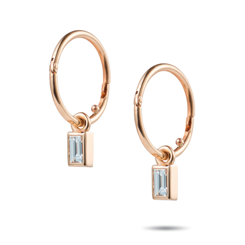 Baguette Cut Diamond Drop Sleeper Earrings in Rose Gold