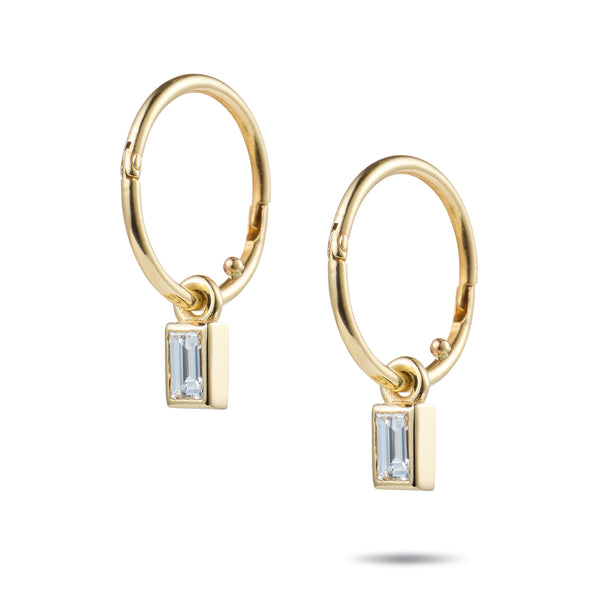 Baguette Cut Diamond Drop Sleeper Earrings in Yellow Gold