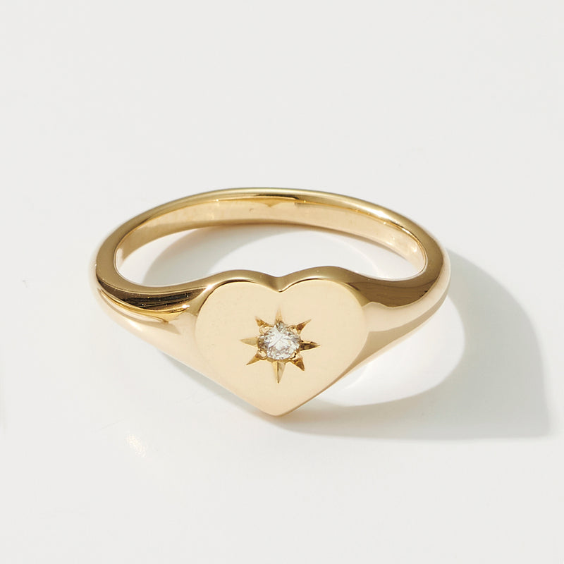 Big Heart Diamond Signet Ring in Yellow Gold