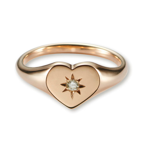 Big Heart Diamond Signet Ring in Rose Gold