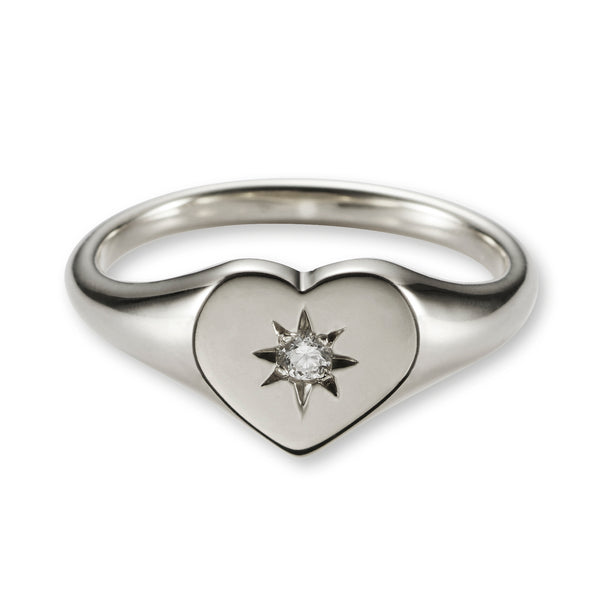 Big Heart Diamond Signet Ring in Sterling Silver