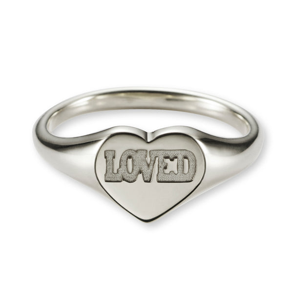 Big LOVED Heart Signet Ring in Sterling Silver