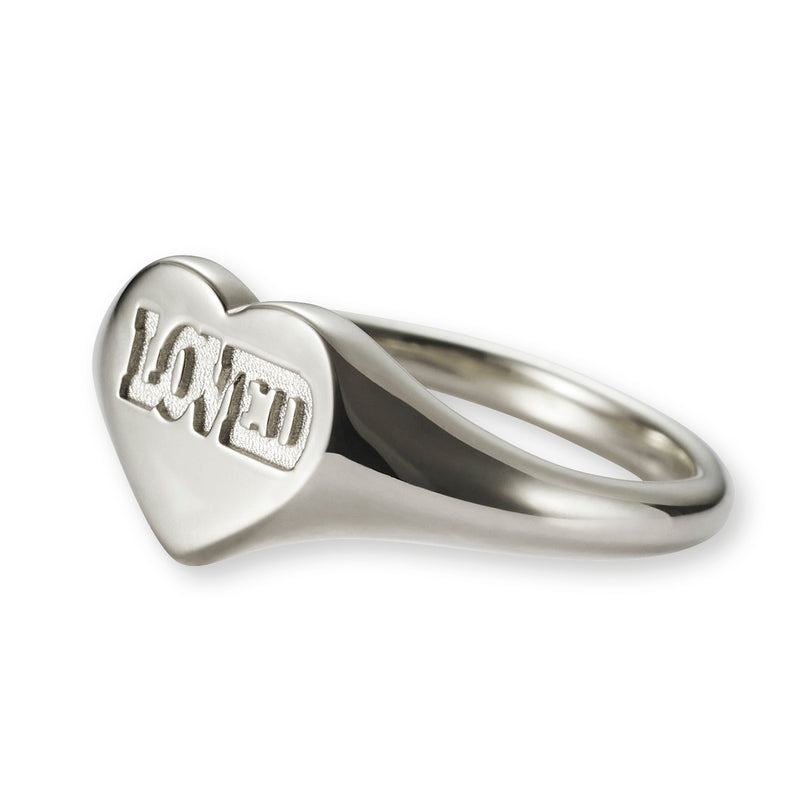 Big LOVED Heart Signet Ring in Sterling Silver