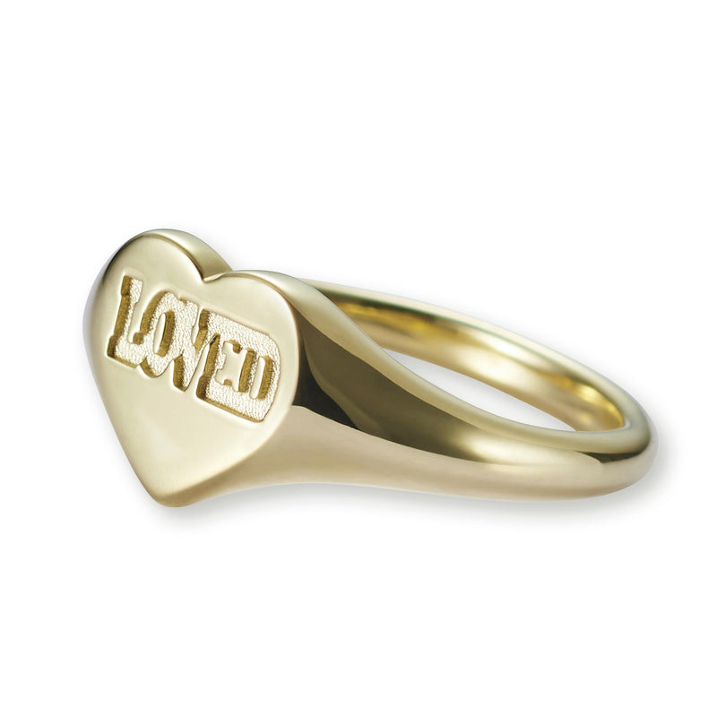 Big LOVED Heart Signet Ring in Yellow Gold