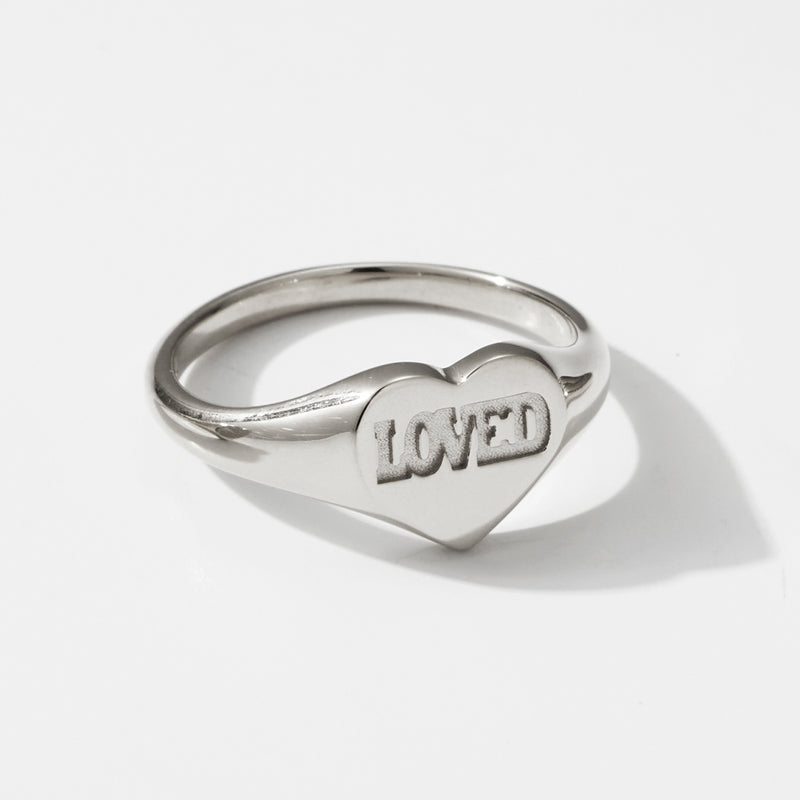 Big LOVED Heart Signet Ring in Sterling Silver