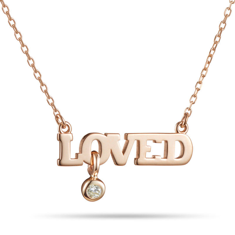 The Horizontal LOVED Diamond Necklace in Rose Gold