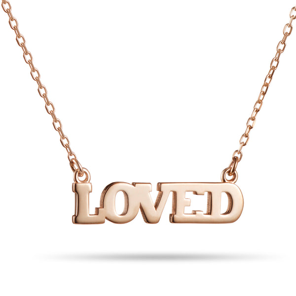 The Horizontal LOVED Necklace in Rose Gold