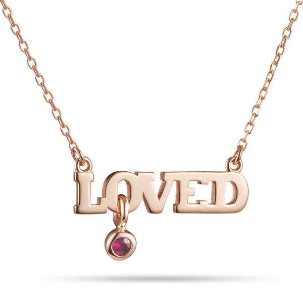 The Horizontal LOVED Ruby Necklace in Rose Gold