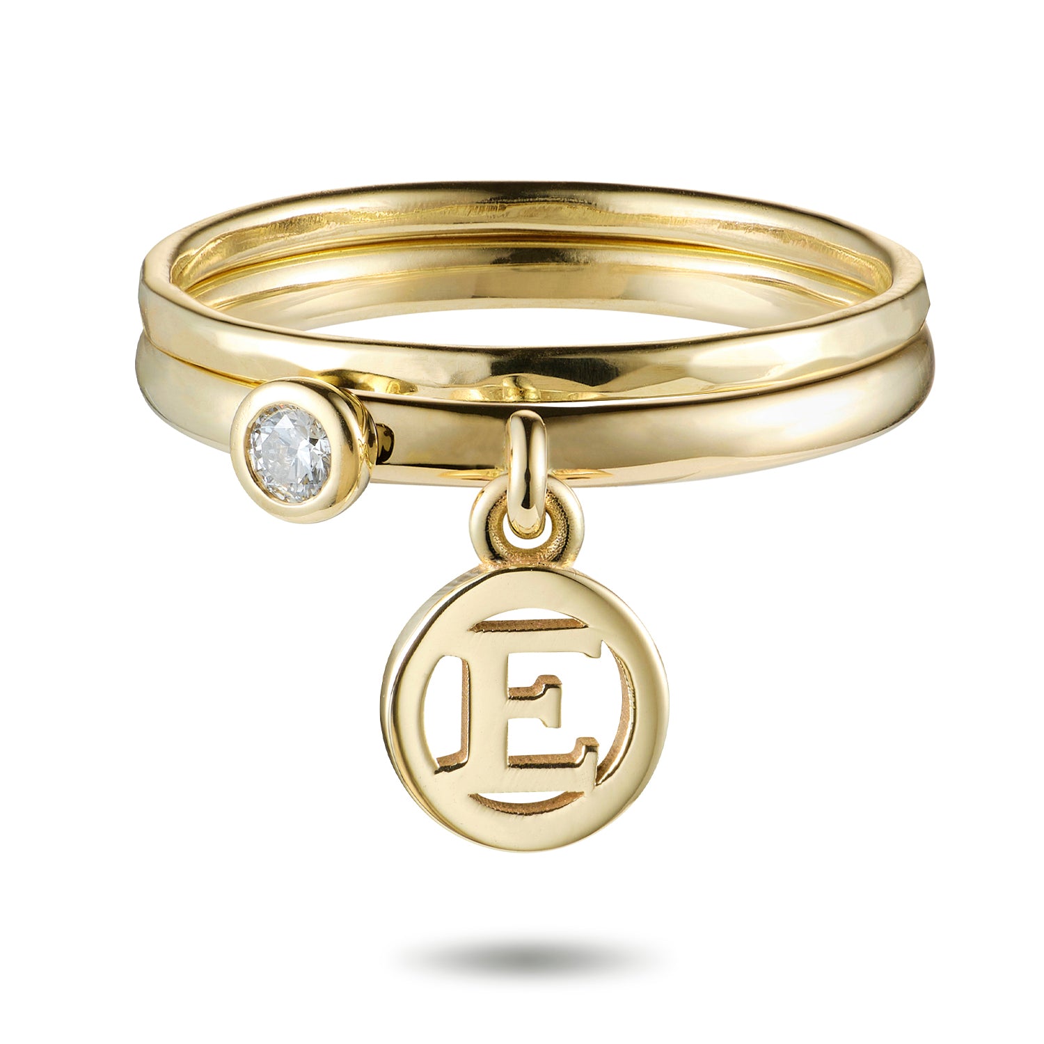 Big Diamond Initial Drop Ring in Yellow Gold Luke Rose Jewellery