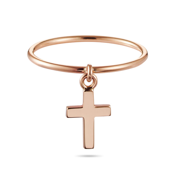 Crucifix Drop Ring in Rose Gold
