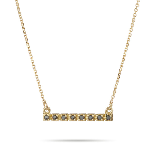 Black Diamond Turret Bar Necklace in Yellow Gold
