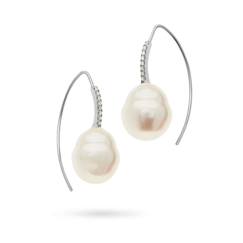 Diamond Baroque Pearl Earrings in White Gold