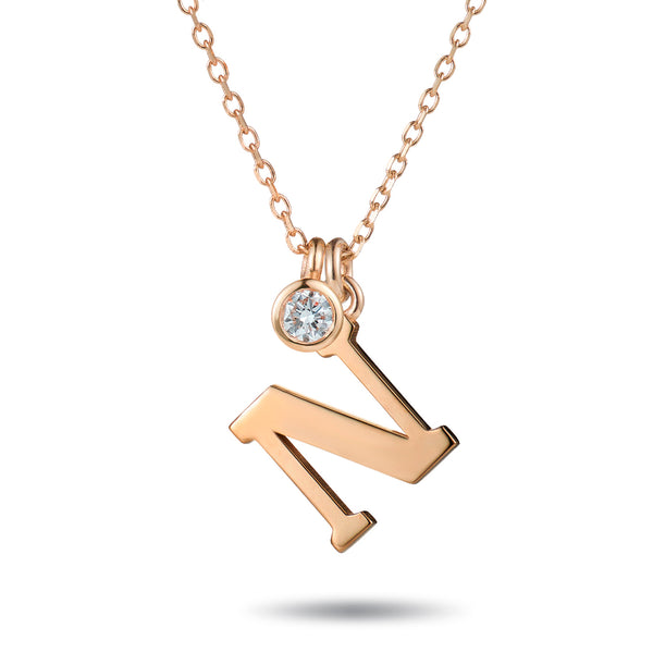 Big Diamond Drop Initial Necklace in Rose Gold