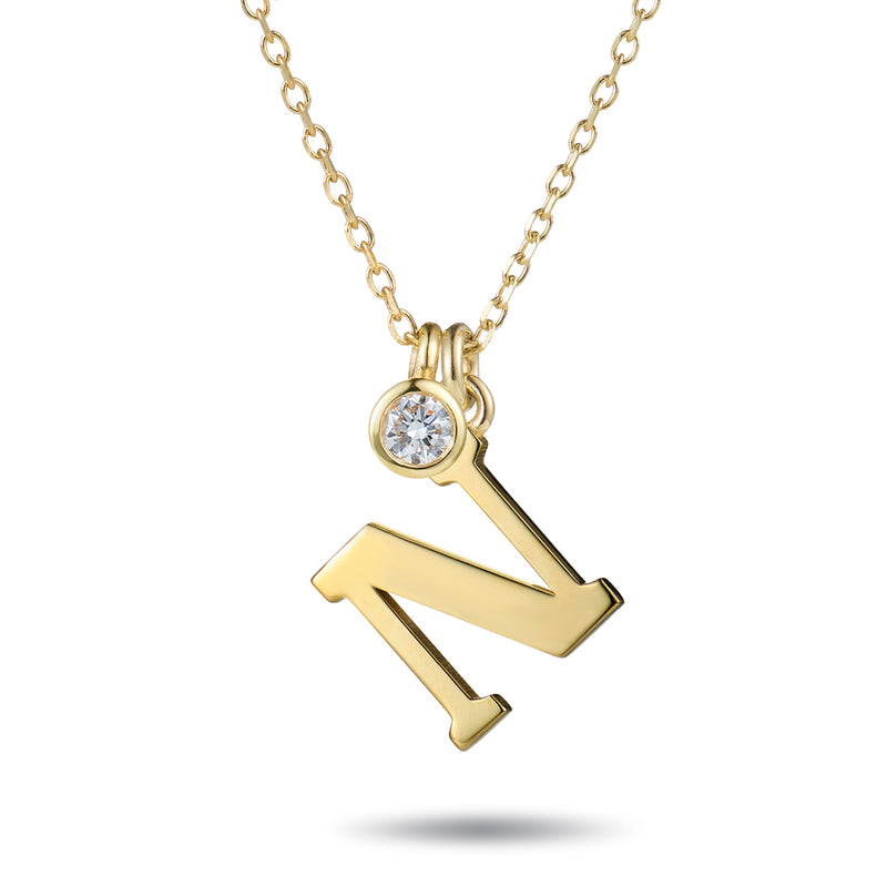 Big Diamond Drop Initial Necklace in Yellow Gold
