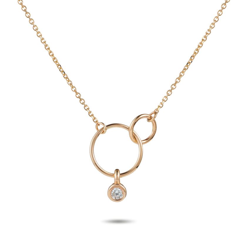 Diamond Drop Mini Linked Halo Necklace in Rose Gold