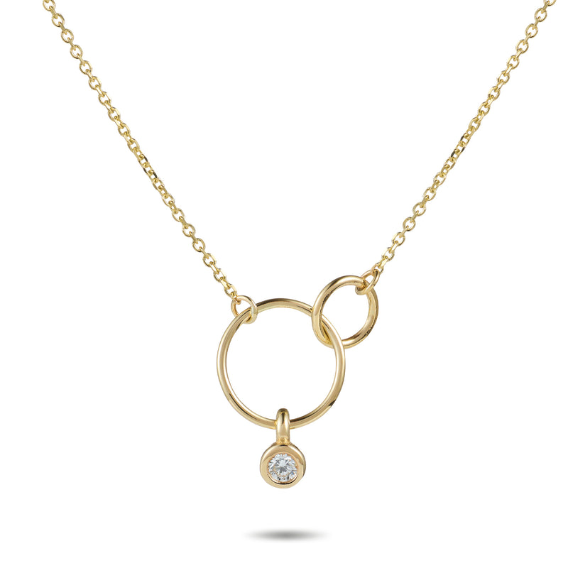 Diamond Drop Mini Linked Halo Necklace in Yellow Gold