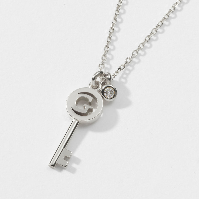 Diamond Drop Initial Key Necklace in Platinum