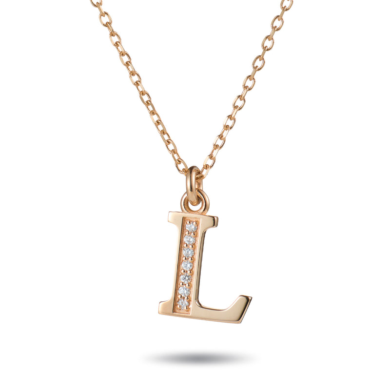 Diamond Initial Necklace in Rose Gold