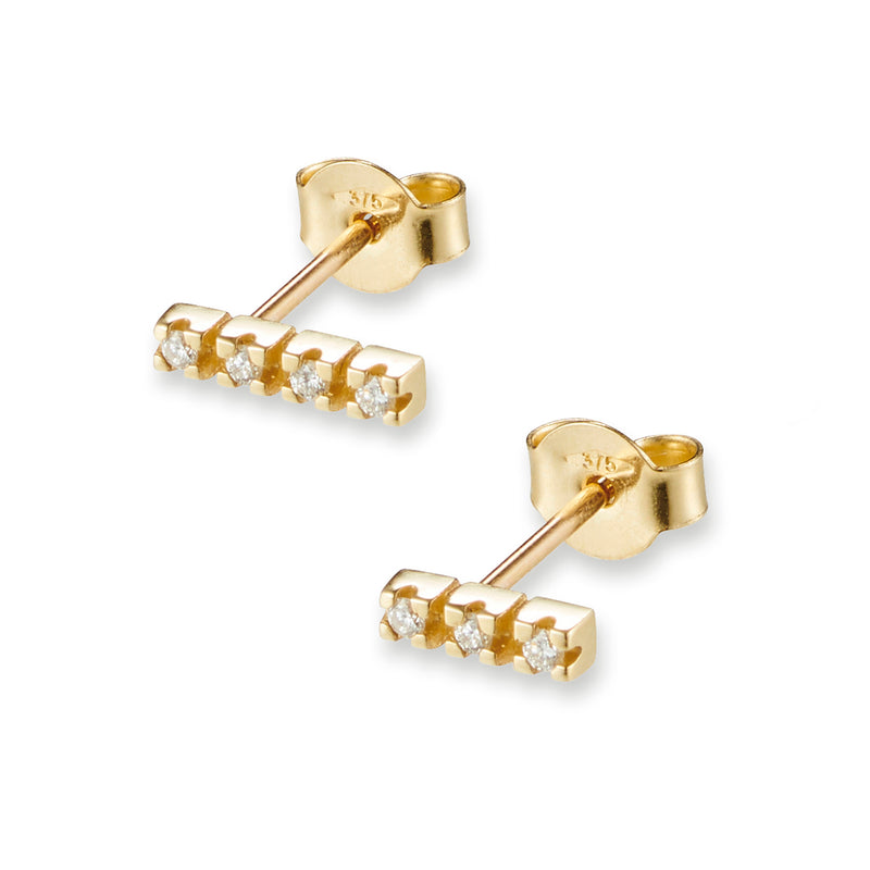 Diamond Turret Bar Stud Earring in Yellow Gold