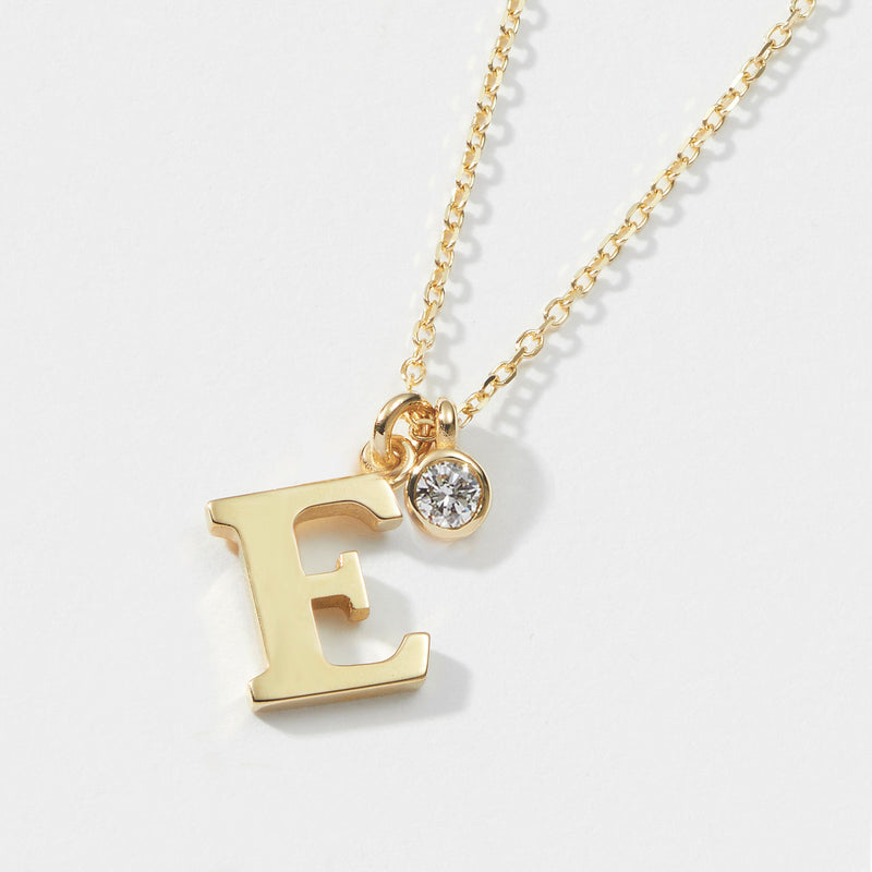 Big Diamond Drop Initial Necklace in Yellow Gold