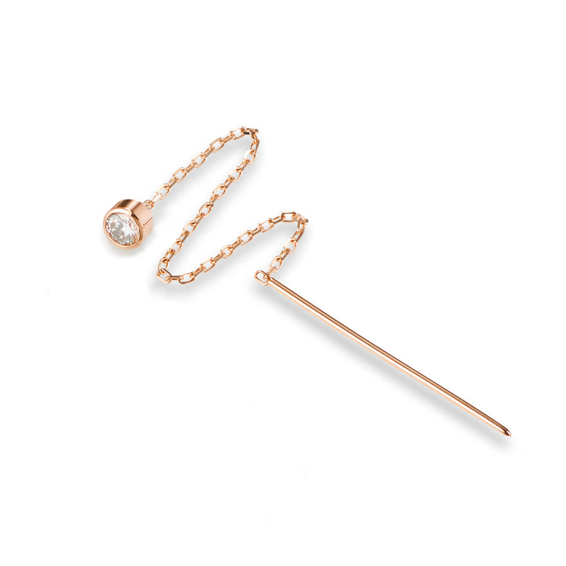 Single Diamond Stud Threader Earring in Rose Gold