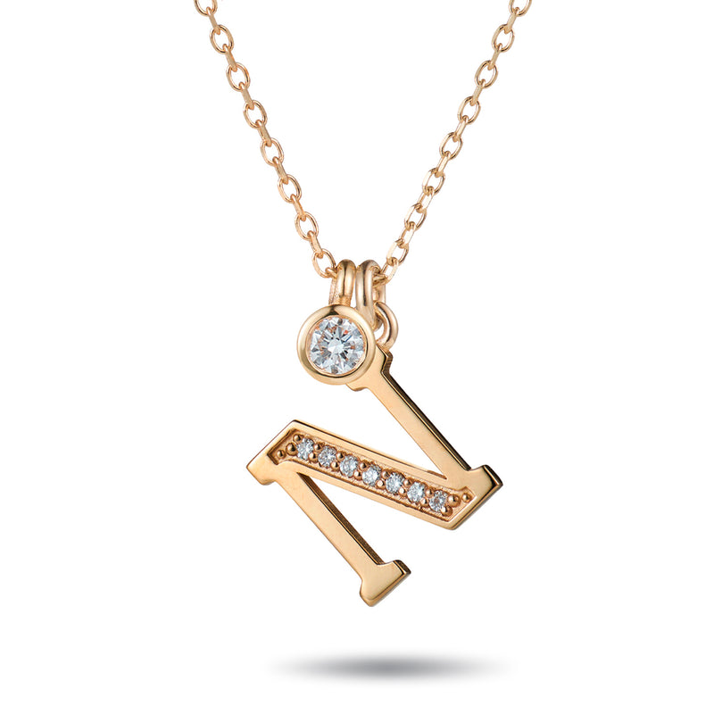 Big Drop Double Diamond Initial Necklace in Rose Gold
