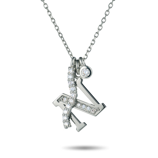 Double Diamond Initial Wave Necklace in Platinum