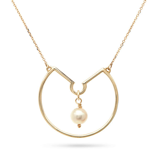 Freshwater Pearl Hoop Necklace in Yellow Gold