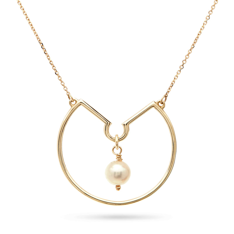 Freshwater Pearl Hoop Necklace in Yellow Gold