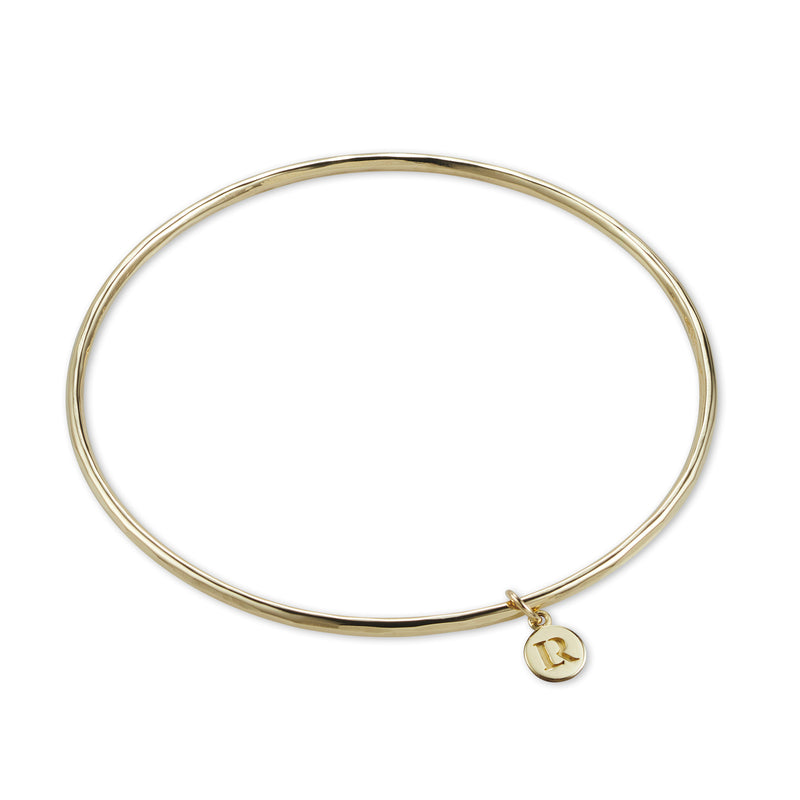 Round Logo Tag Bangle in Yellow Gold