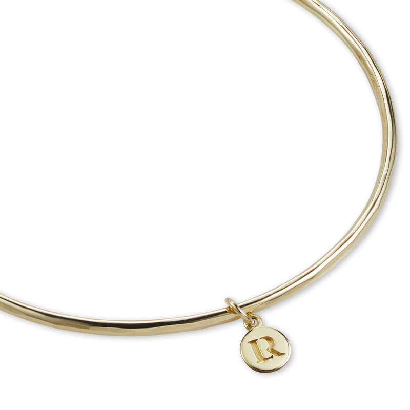 Round Logo Tag Bangle in Yellow Gold