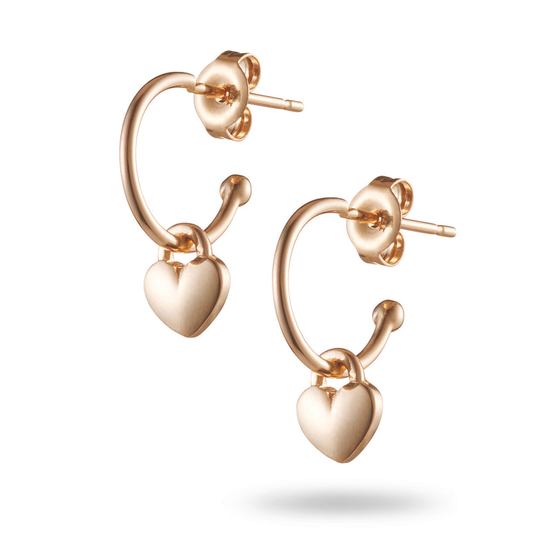 Pair of Love Heart Padlock Hoop Earrings in Rose Gold