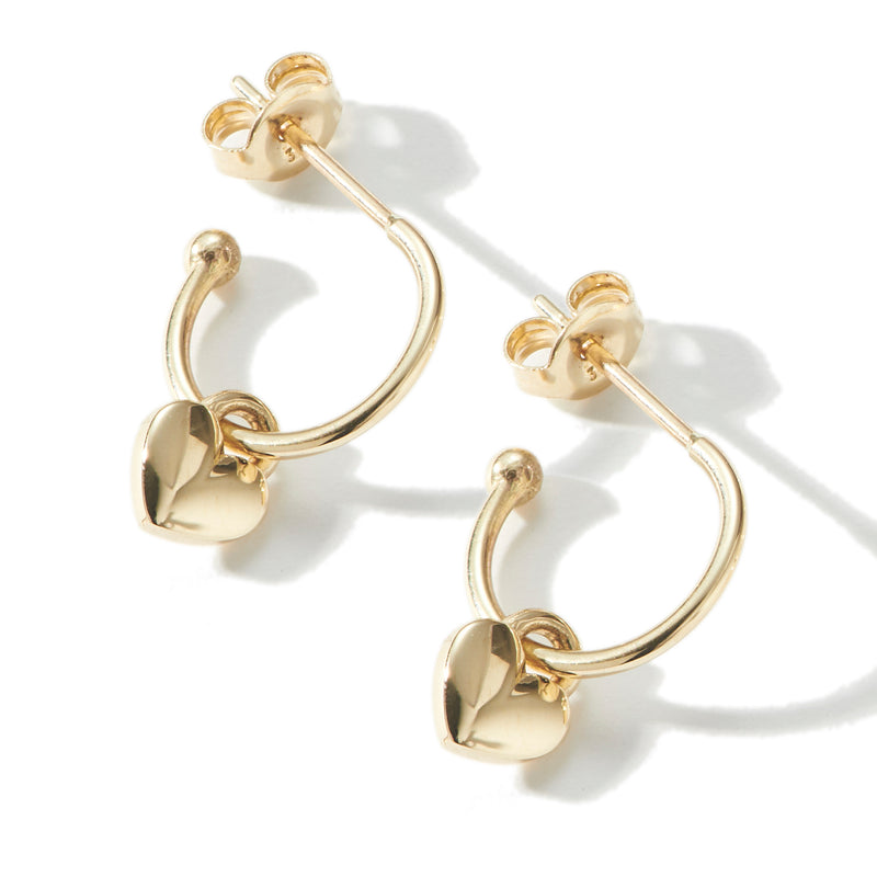 Pair of Love Heart Padlock Hoop Earrings in Yellow Gold