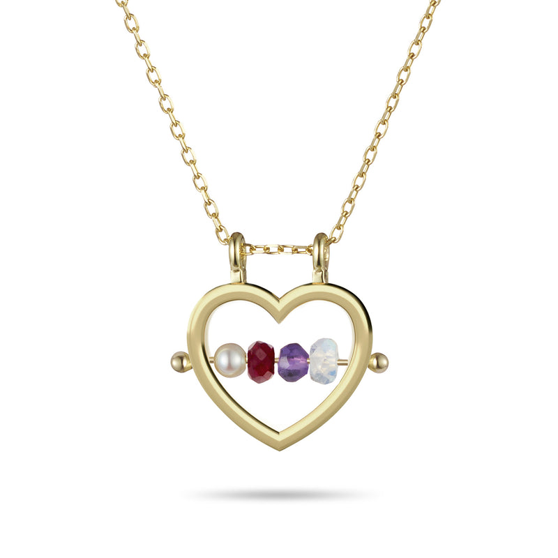 Love Heart Birthstone Abacus Necklace in Yellow Gold