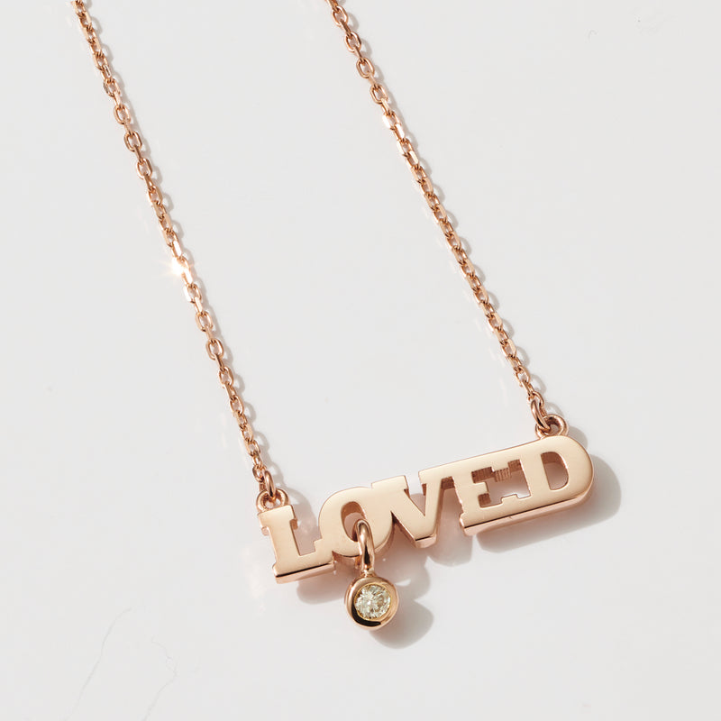 The Horizontal LOVED Diamond Necklace in Rose Gold