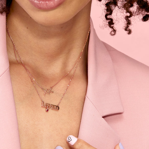 The Horizontal LOVED Ruby Necklace in Rose Gold